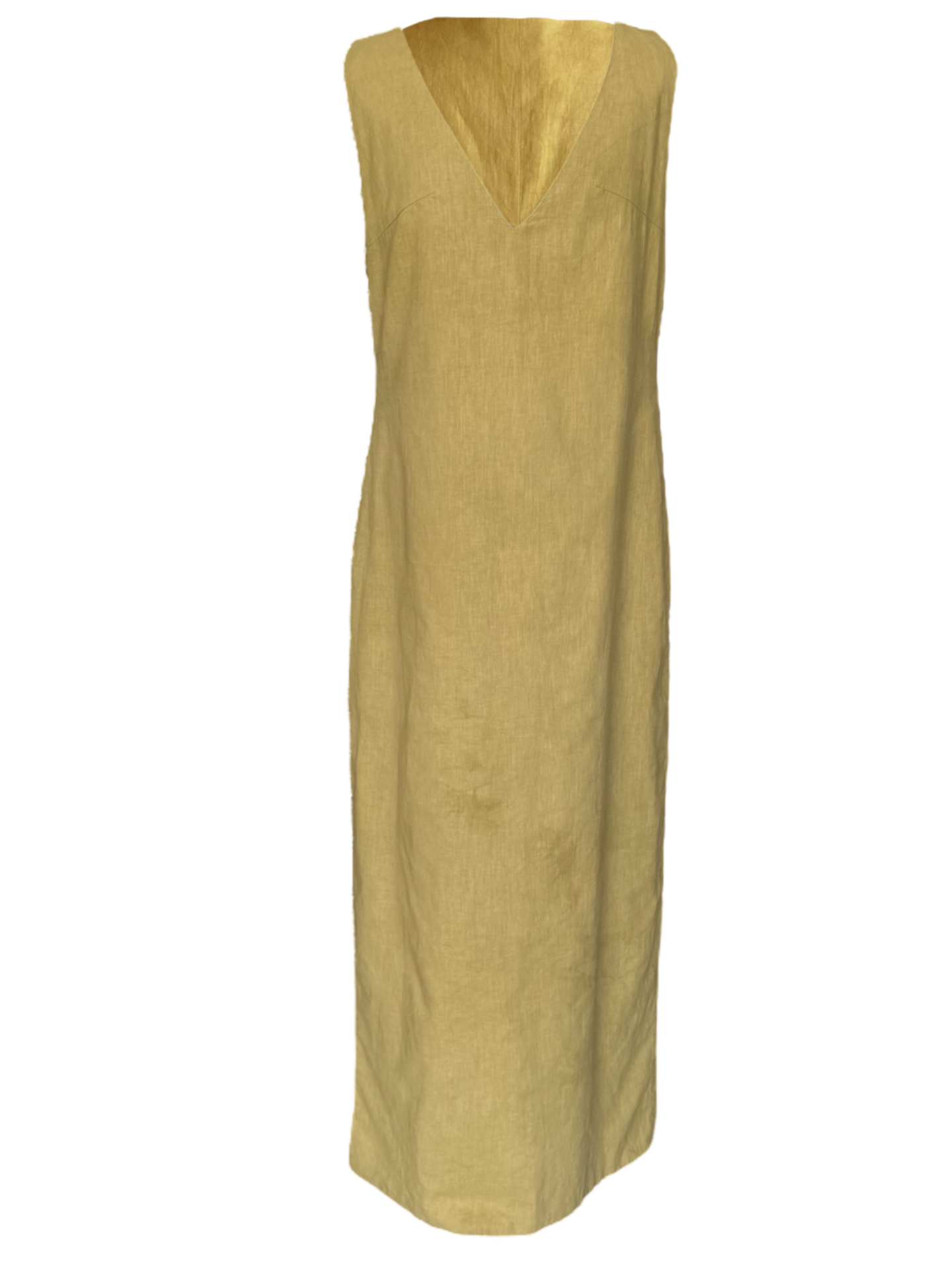 Vestido de Lino con corte en la pierna y escote en V.